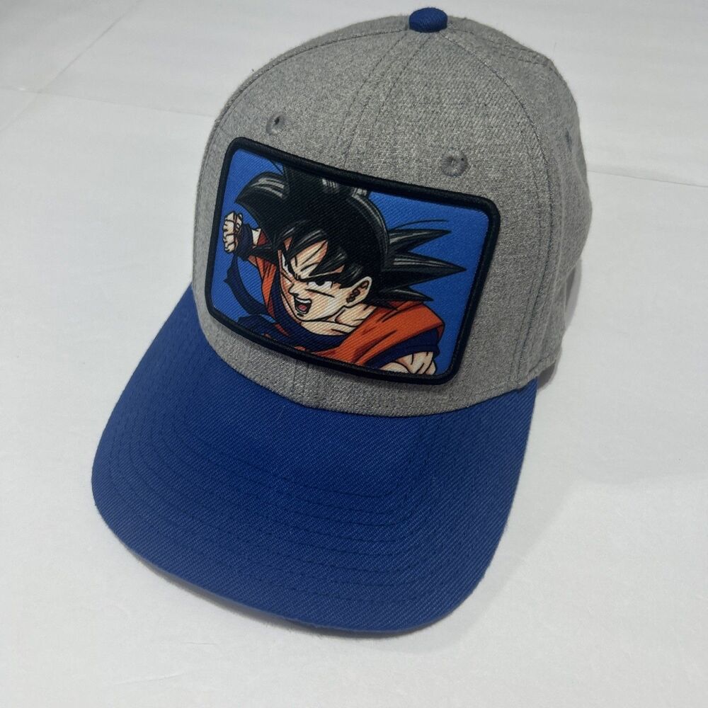 Dragon Ball Z Goku Snapback Hat Gray Blue Anime Patch Cap One Size Fits Most
